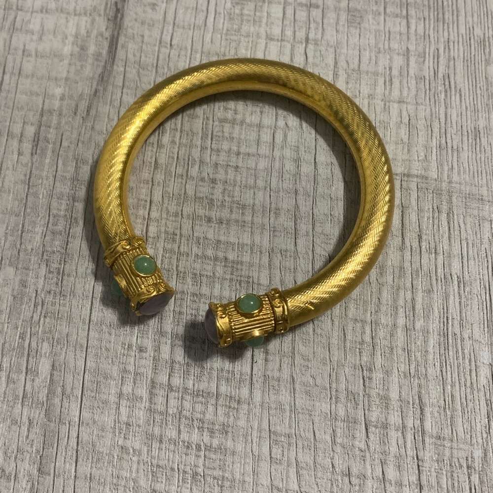 Gold Tone Cable Green Lavender Cuff Bracelet